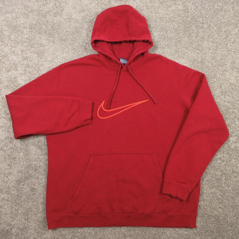 Nike Sweater Mens 2XL Red Fleece Big Swoosh Logo Pullover‎ Hoodie Sweatshirt